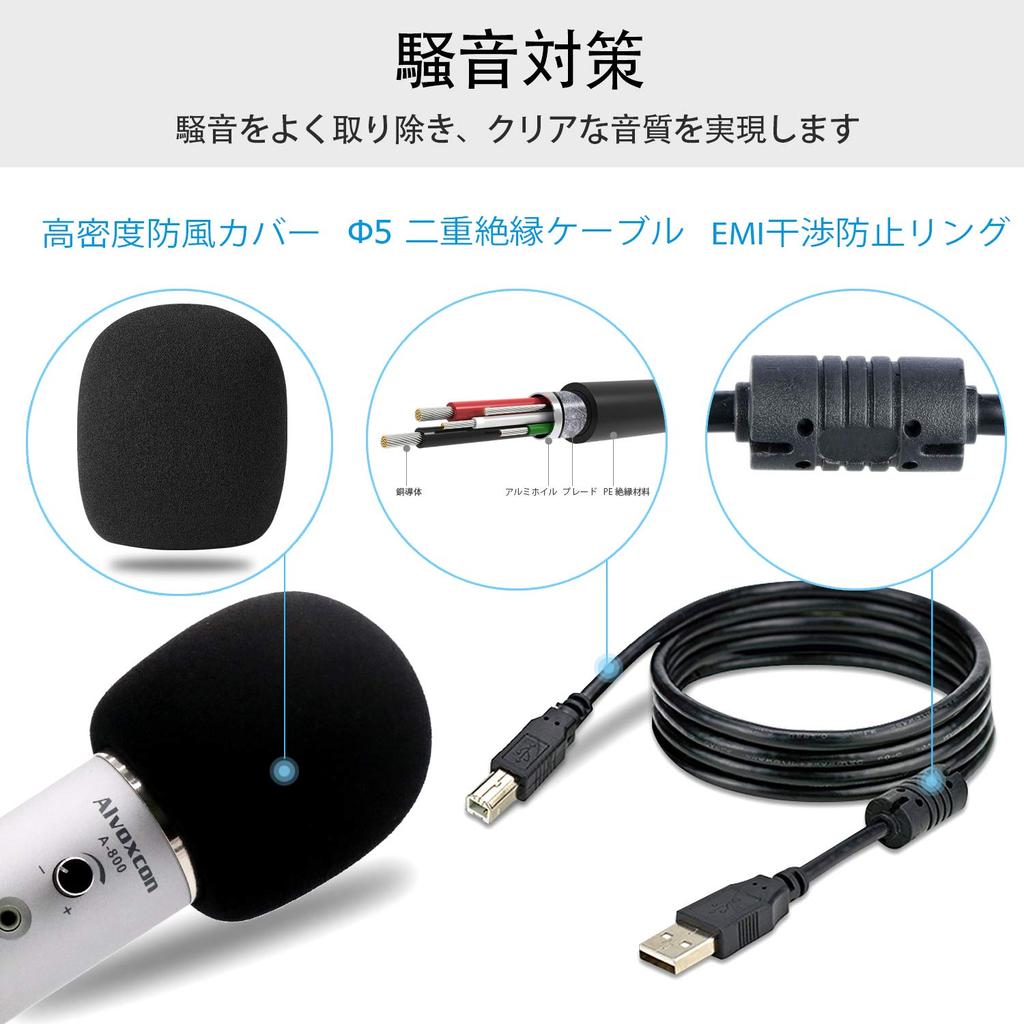 Alvoxcon A800 USB Condenser Microphone for PC and Live Commentary, Unidirectional, with Earphone Jack, Adjustable Volume, Skype, Streaming,