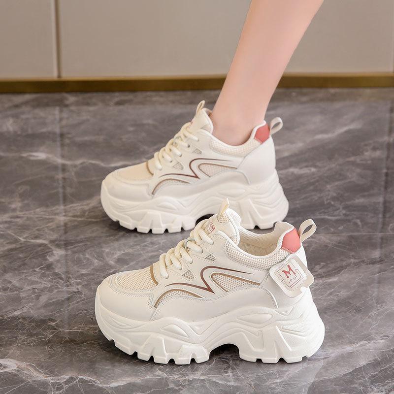 thick-soled dad shoes women's spring and autumn mesh sneakers women's muffin heightening casual little white shoes women