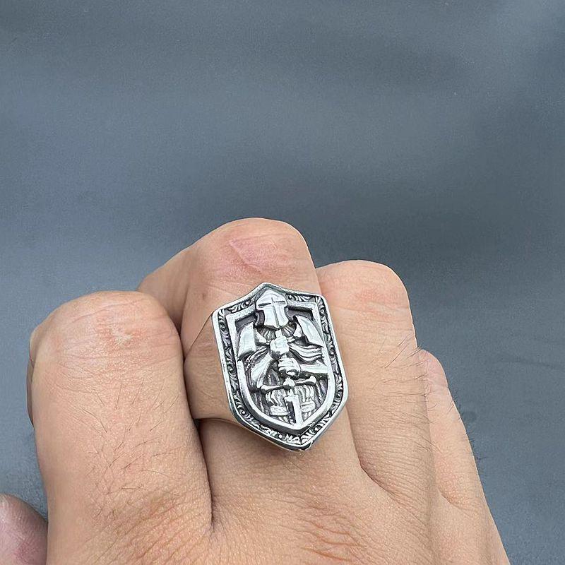 European Retro Titanium Steel Templar Knight Men's Ring