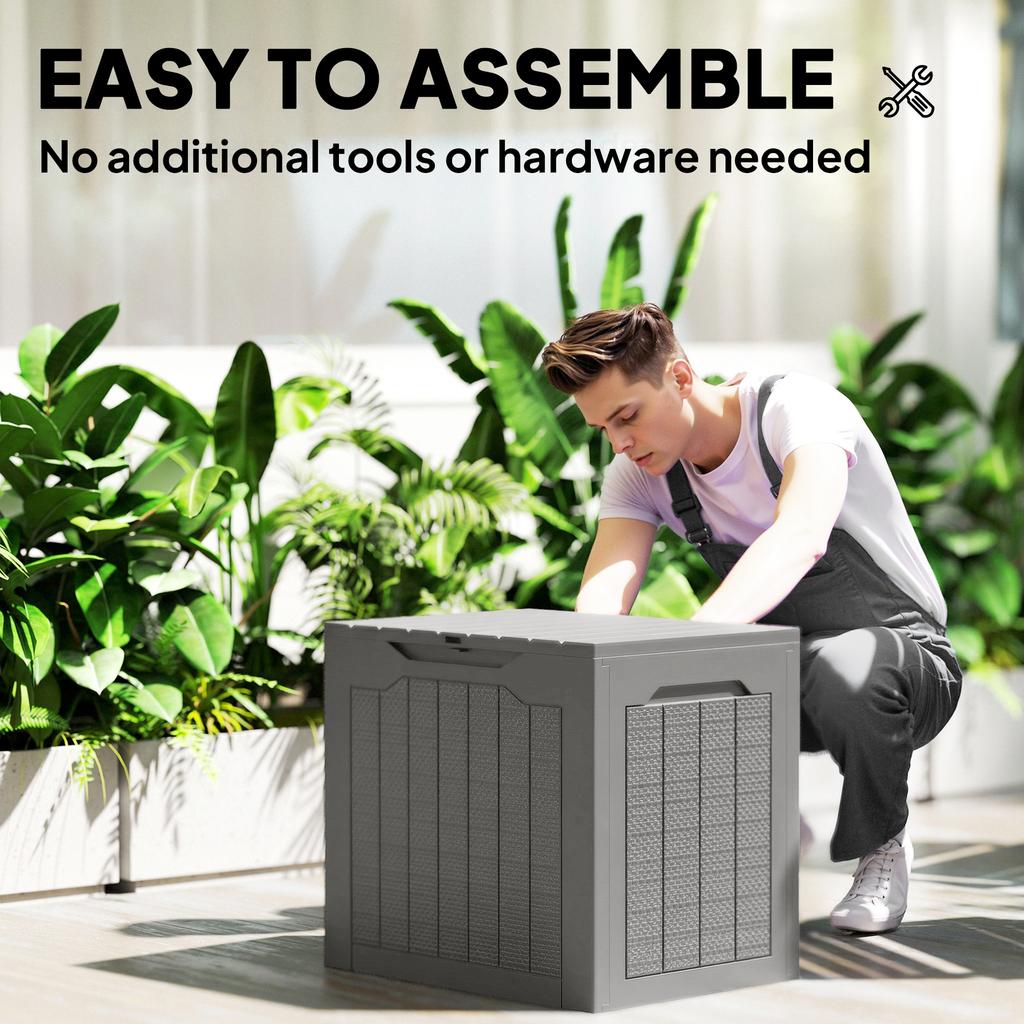 73L Plastic Garden Storage Box, Outdoor Storage Box with Handles, Waterproof Outdoor Storage Container, Khaki