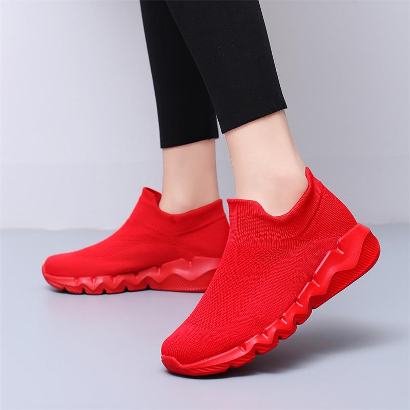 Red Knit Men's Sock Shoes Slip-on Lightweight Casual Sneakers Unisex Big Size 48 Non-slip Comfortable Sport Shoes Women Sneakers