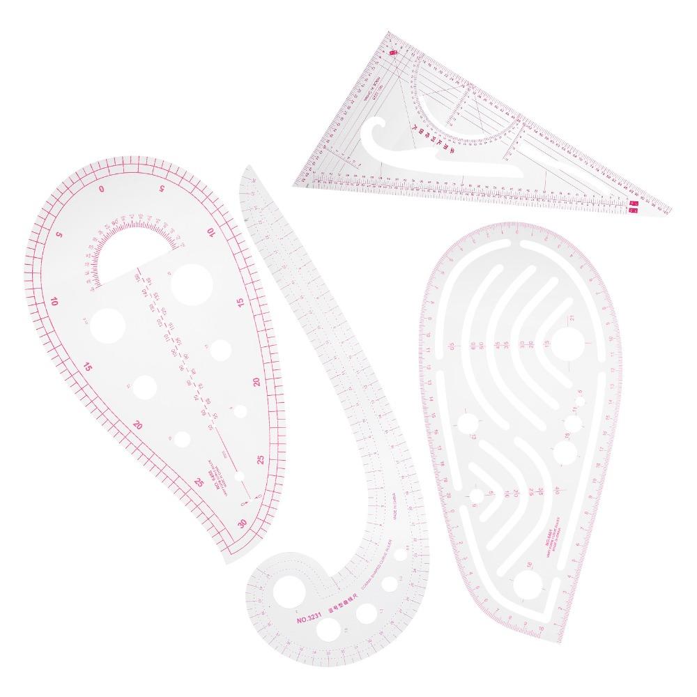4Pcs Multi-Function Sewing Ruler Kit Shaped Design French Curve Ruler For Tailors