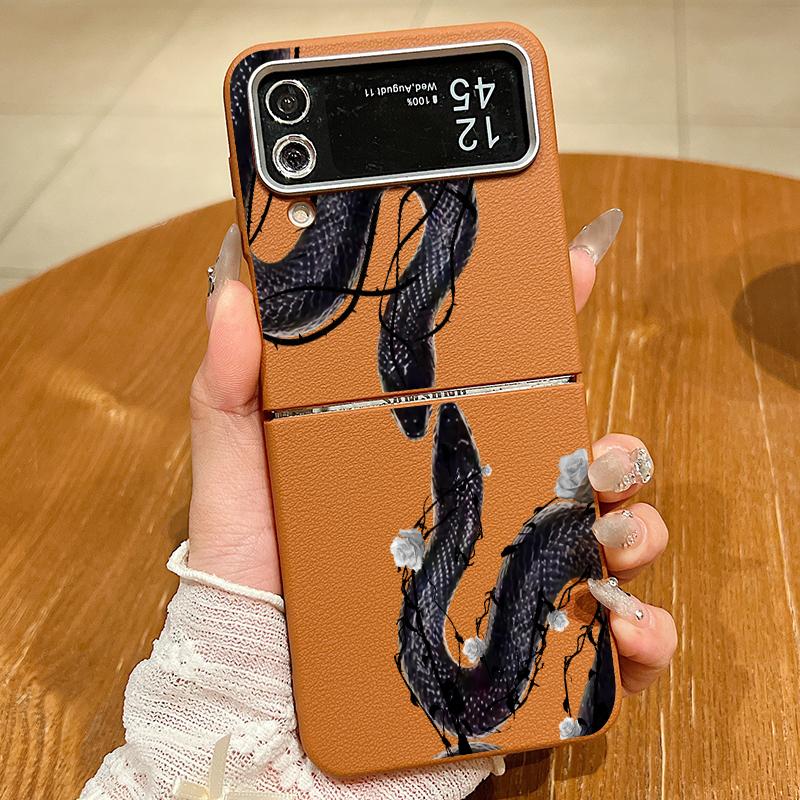 Leather Texture TPU Snake Graphic Magnetic Case For Magsafe For Samsung Galaxy Z Flip 5 4 6 3 5G Flip4 Flip5 Flip6 Folding Cover