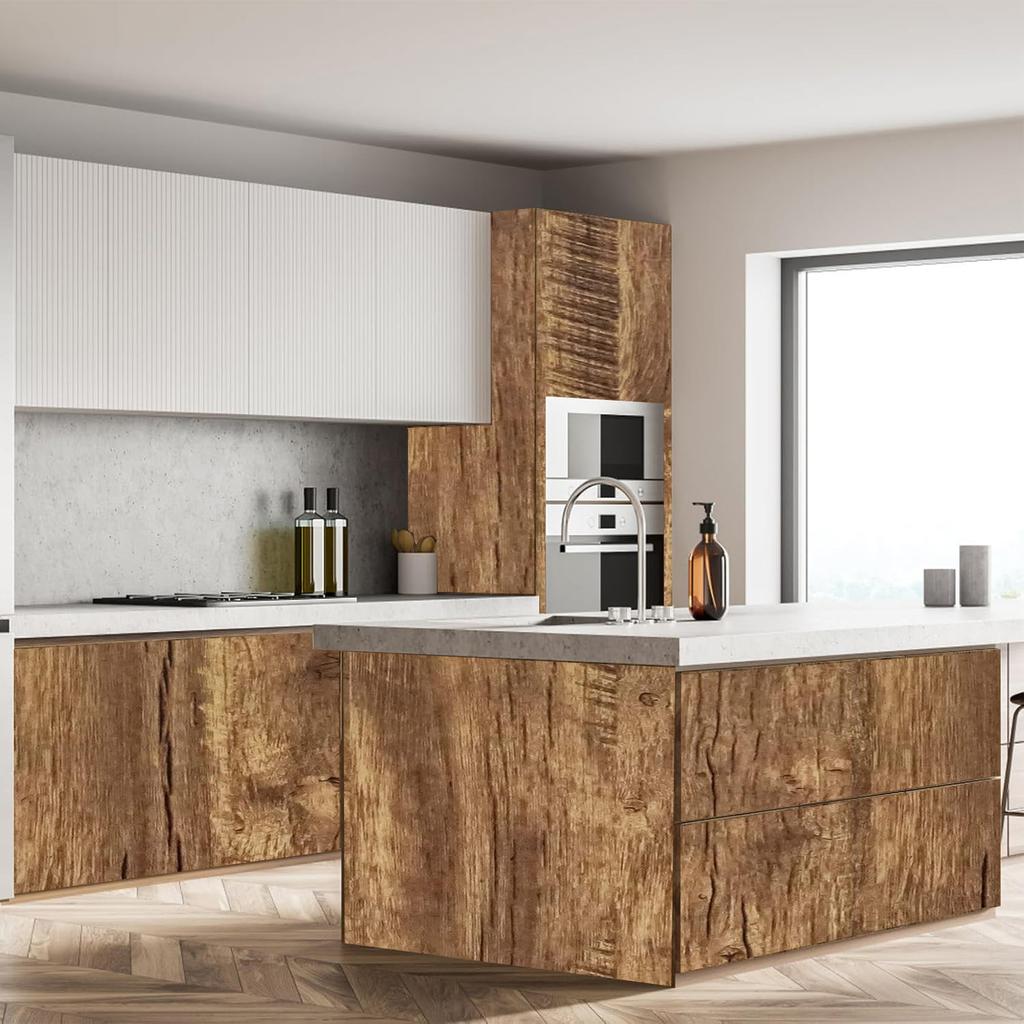 Brown Wood Grain Peel and Stick Wallpaper – Thickened Waterproof Self-Adhesive Contact Paper for Cabinets, Countertops, Drawers