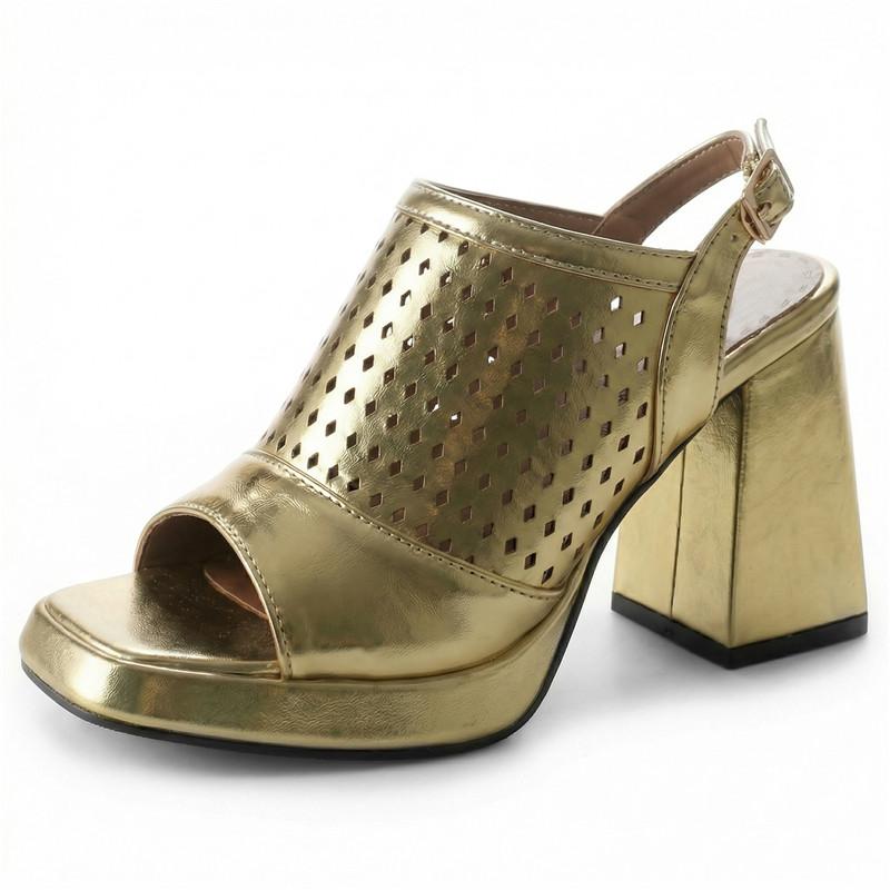 

Women s high-heeled sandals fashion European and American style waterproof table thick heel hollow large size open-toed sandals 36