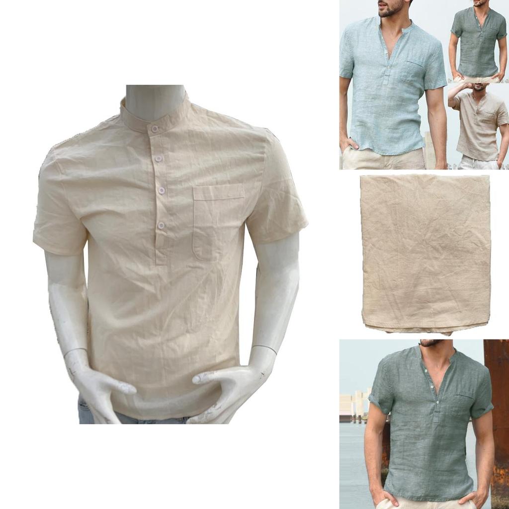 Summer Men Henley T Shirt Tops Casual Loose V Neck Short Sleeve Pullover Tee Breathable And Comfortable For Everyday Wear