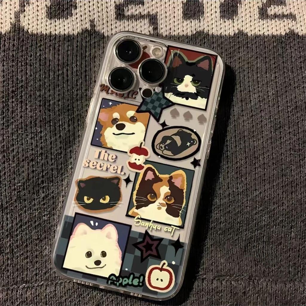 Checked cat and dog avatar iPhone17/16Promax mobile phone case is suitable for Apple 15 space case 13 cute 14.