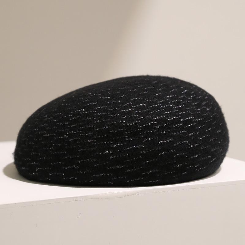 Three-dimensional solid color wool warm beret female versatile casual painter hat autumn and winter bud hat shows small face
