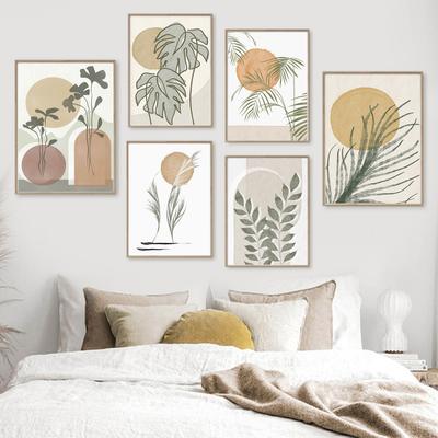 מופשט Boho Monstera עלה במבוק שמש קיר אמנות בד ציור נורדי פוסטר והדפס קיר תמונת לעיצוב סלון