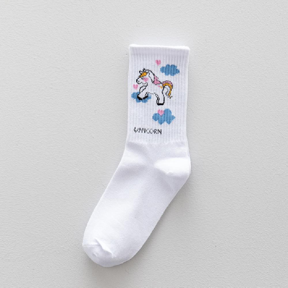 Women Japanese Korea Cute Cartoon Cow Bear Rabbit Duck Unicorn Funny White Cool Harajuku Hip Hop Cotton Skateboard Socks