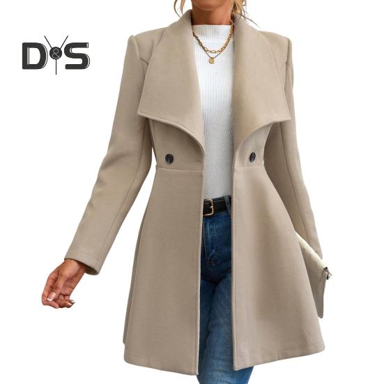 

Женское пальто средней длины, куртка, ветрозащитное пальто с воротником-лацканами для женщин, теплая стильная верхняя одежда на весну и осень XL хаки