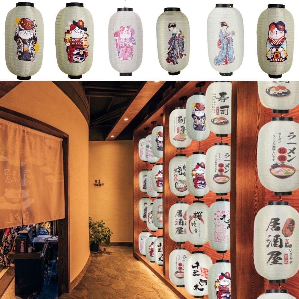 10 Inch Japanese Lantern Lucky Cat Ladies Painting Chandelier Folk Decor Picture Design Pendant Light Waitress Figure