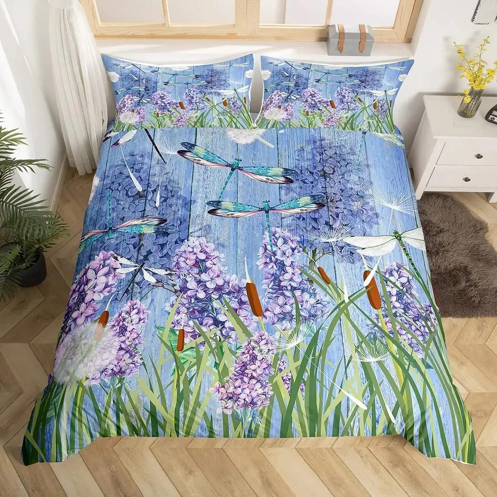 Butterfly Dragonflies Duvet Cover Set Dandelion Bedding Set Dragonfly Gift for Women Girl,Flowers Botanical Weed Comforter Cover