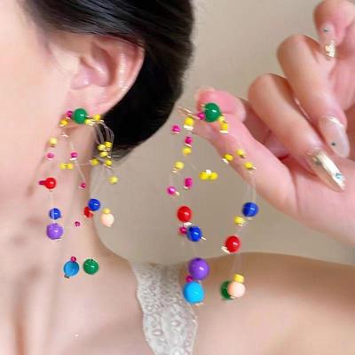 Colorful Summer Fireworks Earrings: Vibrant, Fun, Long Beaded, Bold Contrast Colors