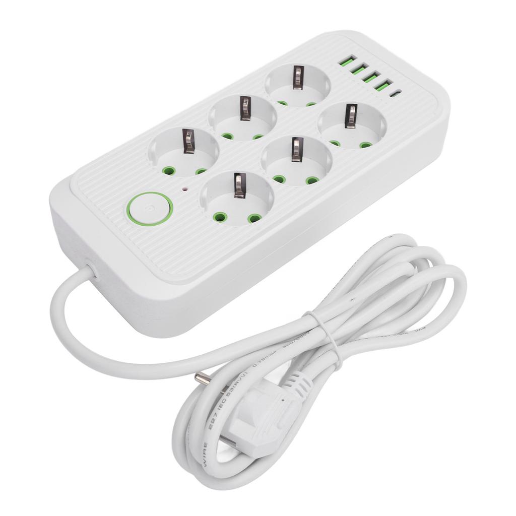 6 Way Power Strip with 4 USB and 1 Type C Port Europn Standard Power Socket with 2 Meter Cable