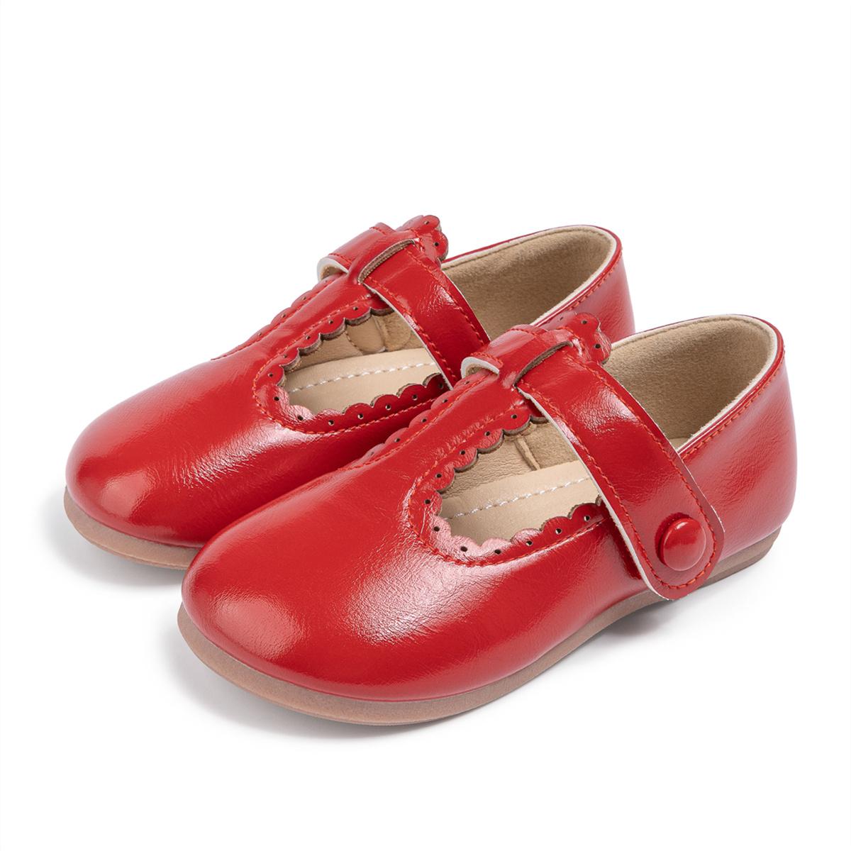 Girls Scalloped Edge Mary Jane Flats Toddler Little Kid Velcro Soft Sole Retro Princess Dress Casual Shoes 24
