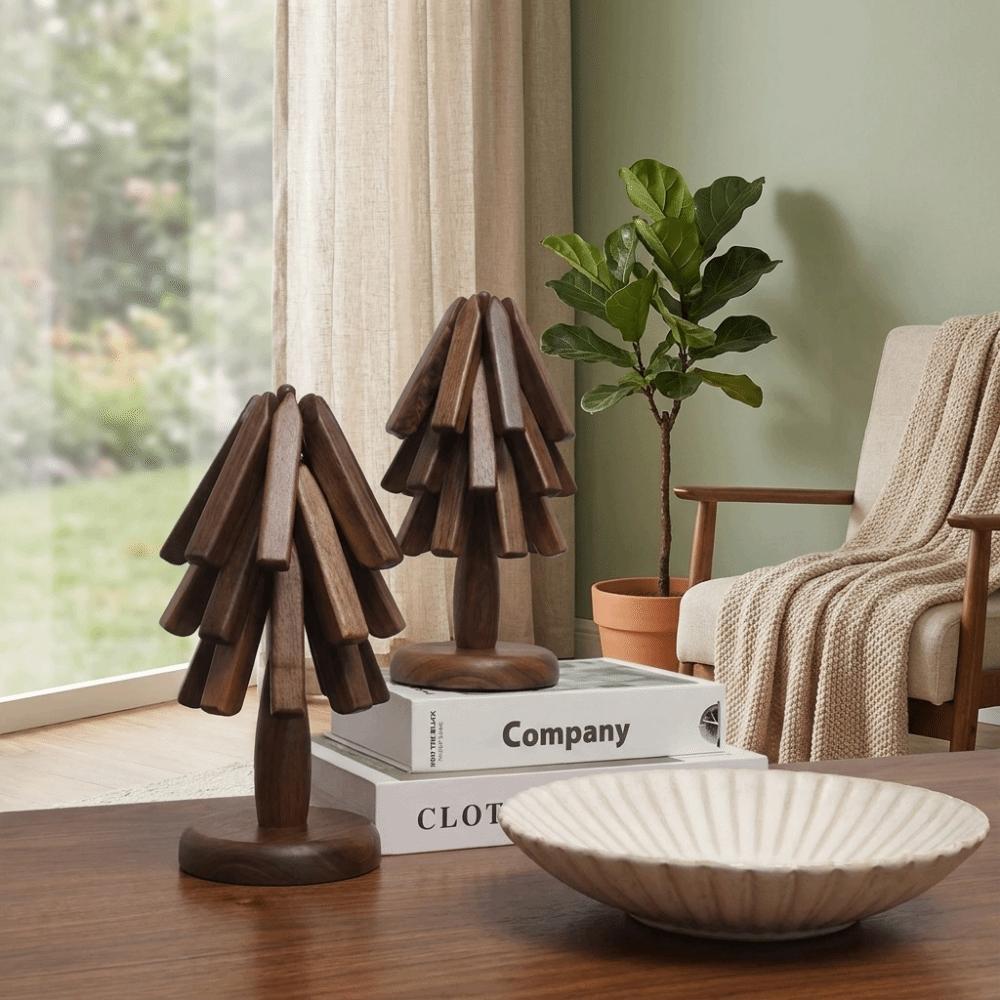 Decorative Tree Shaped Placemat Solid Wood Vintage Cup Coaster Foldable Anti-Scald Trivet Table