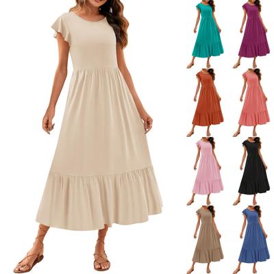 Women's Summer Casual Dresses Short Sleeve Crewneck Loose Flowy Beach Dress With Pockets