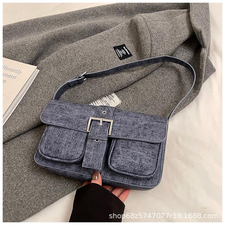 

Korean version of small bag women s 2025 retro fashion shoulder feeling trend ins women s bag new women s commuter armpit bag джинсовый синий