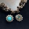 Vintage Blue Snowflake Glass Ear Studs with 925 Silver Needles - Versatile Temperament Style for Women