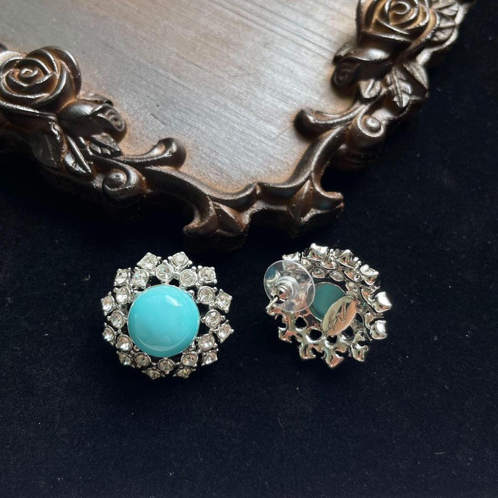 Vintage Blue Snowflake Glass Ear Studs with 925 Silver Needles - Versatile Temperament Style for Women
