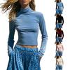 Women's Color Velvet Cowl Neck Long Sleeve Pullover Top Base Layer Shirt for Fall Winter