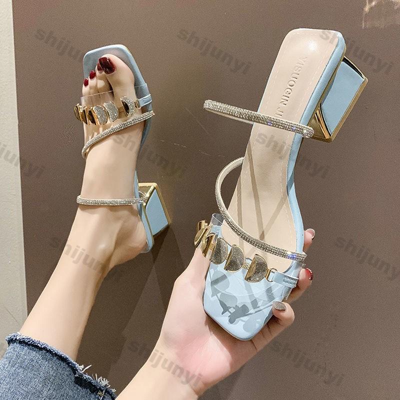 Mode Damen Mode Strass High Heel Sandalen Sommer Damen Sexy Sandalen Weibliche Ledersandalen Übergröße 34-40 Zapatos De Mujer