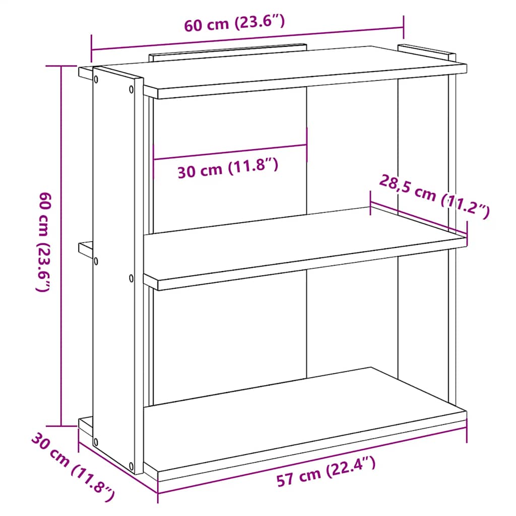 Bookshelf 3 Shelves Concrete Grey 60 x 30 x 60 cm Engineered Wood