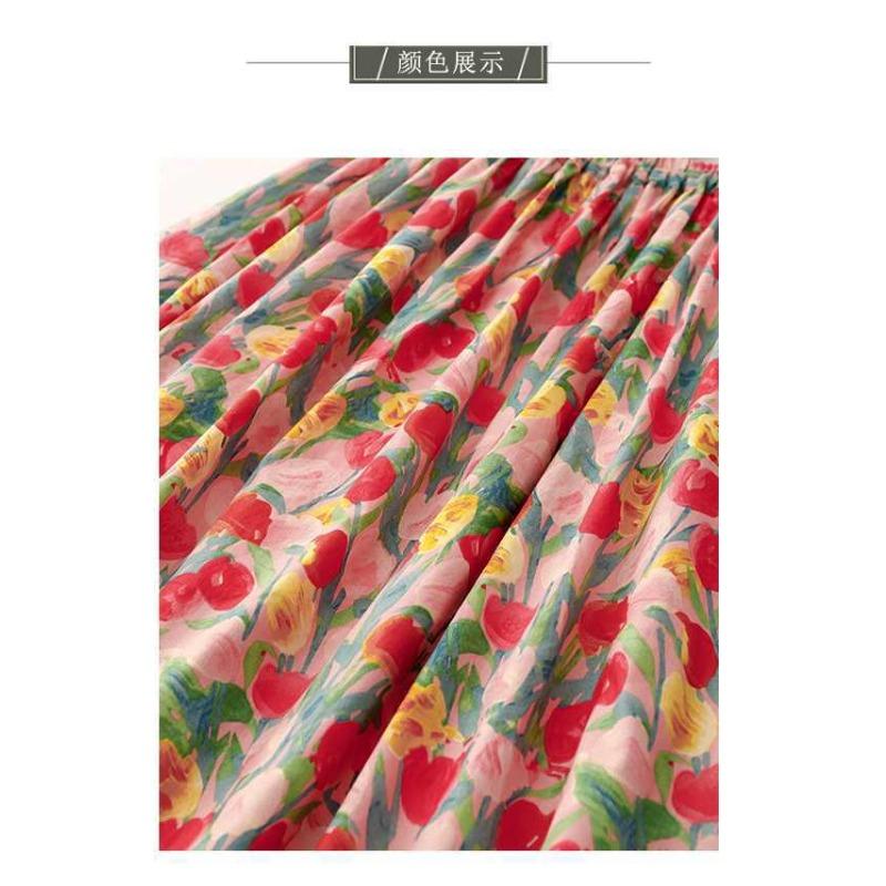 2025 Vintage Resort Tulip Printed Peplum Skinny Oil Color Halter Skirt