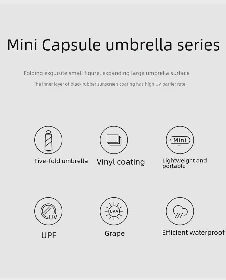 50 % rabatt på svart kapselparaply i lommeformat - Seks-skjerms sammenleggbar for sol og regn