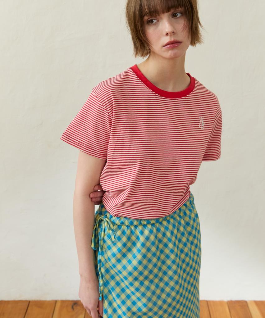 Wioi Check Lace Flared Skirt_Yellow