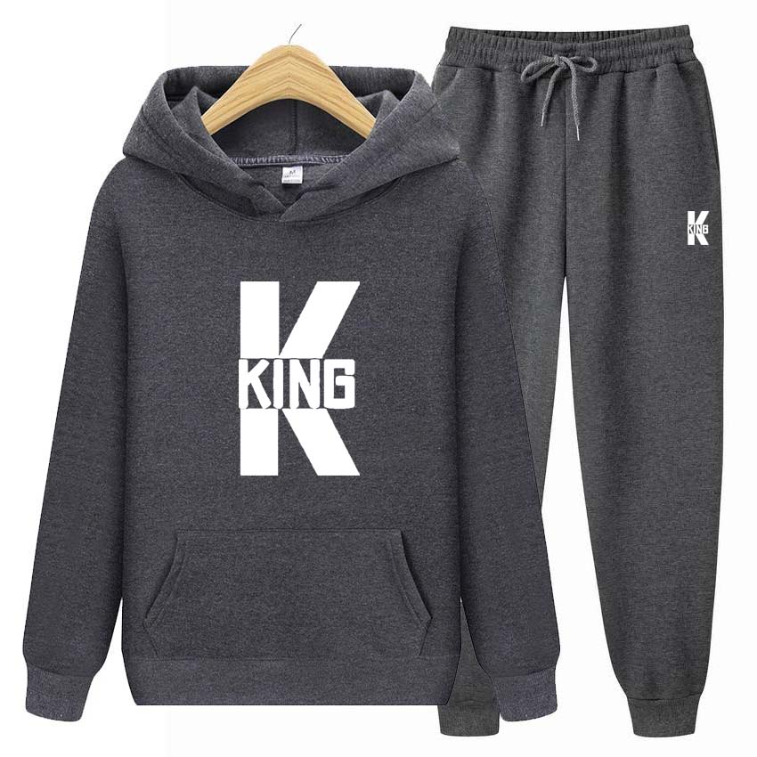 King Print Tracksuit 2 Pieces Set Long Sleeve Sweatshirts for Men Women Sport Suit Hooded Pullover Sweatshirt Top Coat
