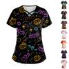 Women's Short Sleeve Stagger V Neck  Print Pocket Dry-nurse Top