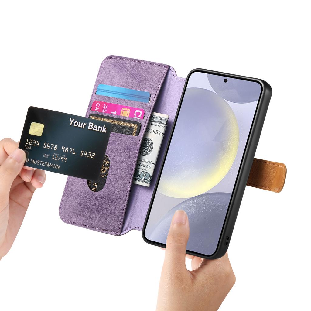 Für Samsung Galaxy S24 FE Hülle Brieftasche Retro Leder Handyhülle mit Handschlaufe Ständer