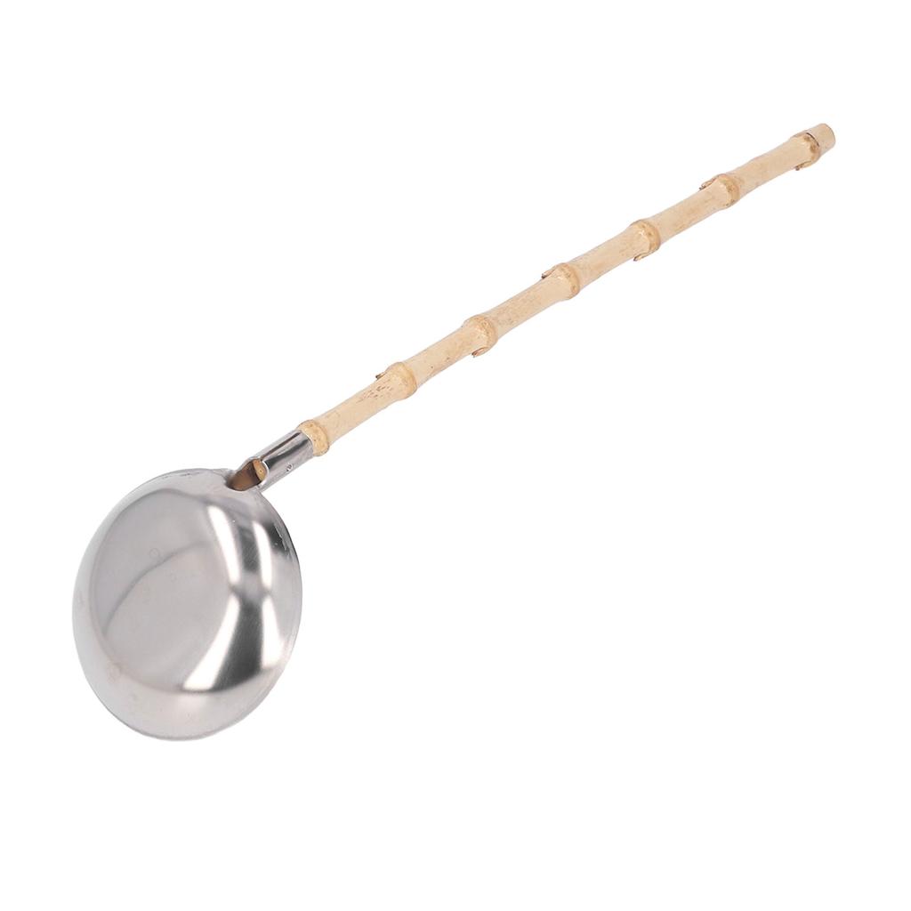 Stainless Steel Hot Pot Ladle Anti Scalding Heat Insulation Long Handle Hotpot Ladle Bamboo Handle