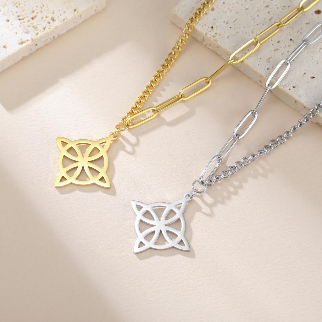 Teamer Stainless Steel Irish Witch Knot Celtics Knot Pendant Necklace Women Men Snake Chain Necklace Amulet Jewelry Wholesale