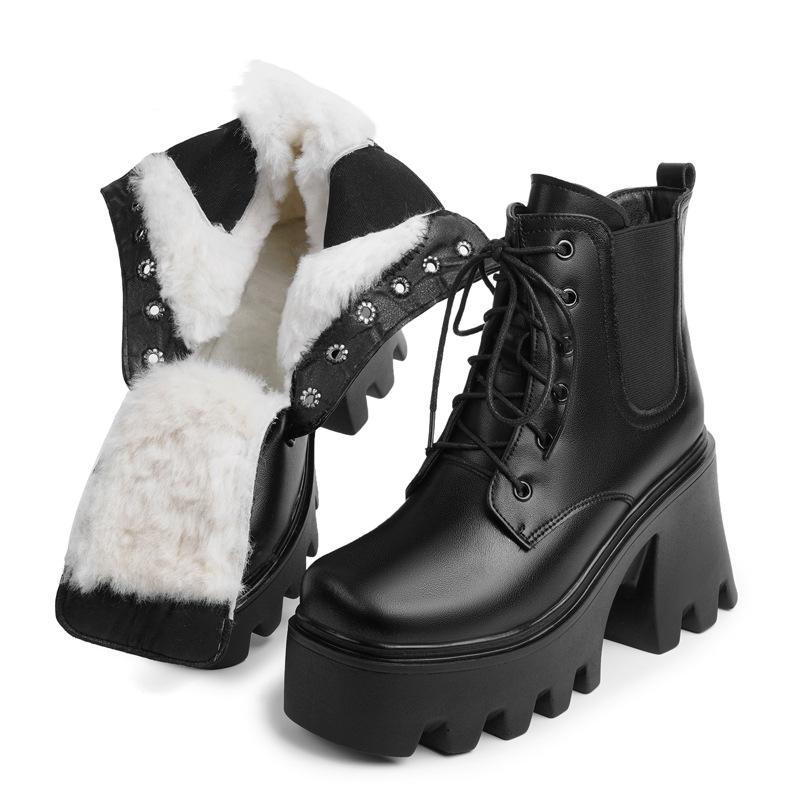 

Женские зимние ботинки на высоком каблуке и платформе, женские ботильоны, модные, из натуральной шерсти, теплые женские ботинки 37
