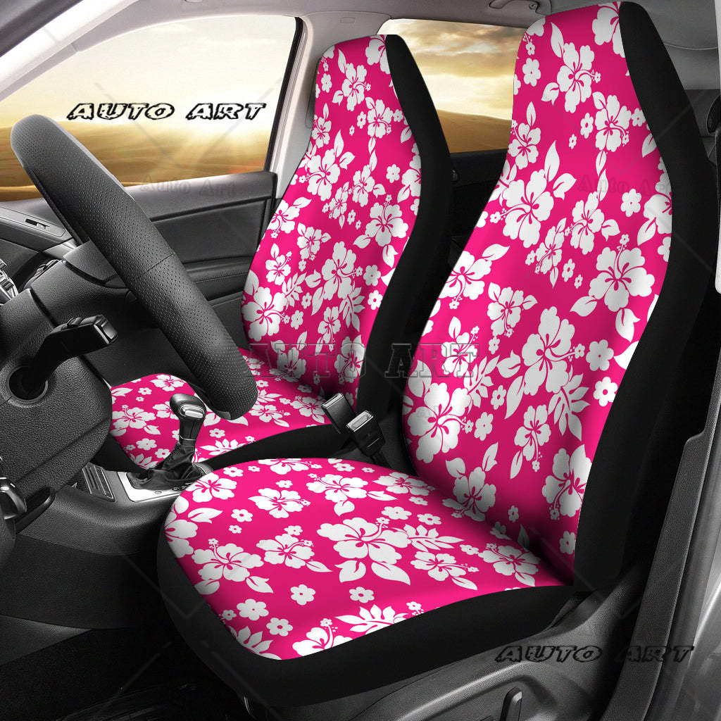 Set di Coprisedili per Auto con Fantasia Floreale Hawaiana di Ibisco Bianco Universali per la Maggior Parte dei Modelli di Auto e SUV