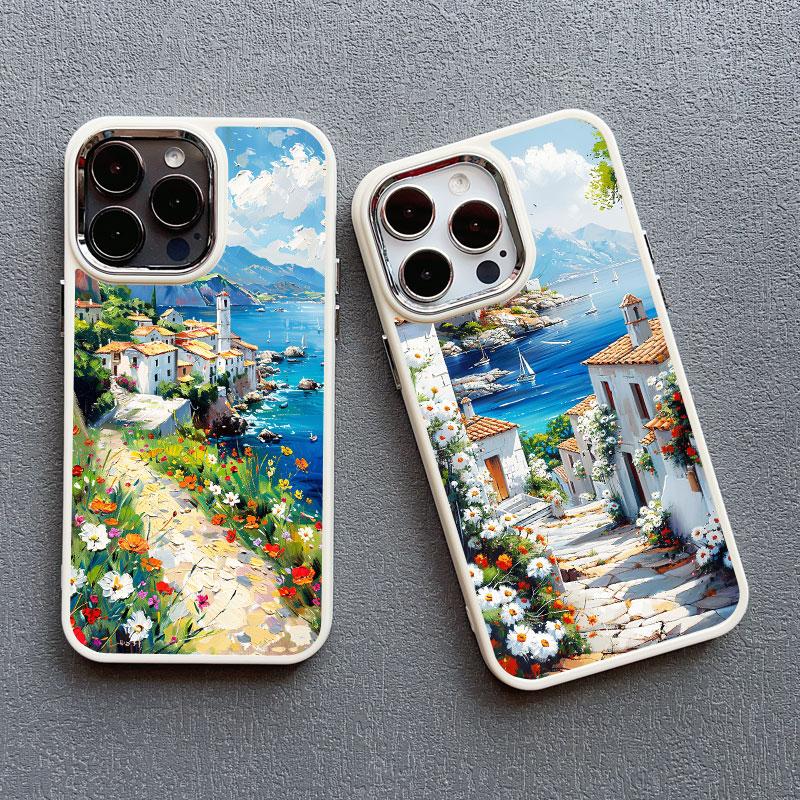 Seaside Flower Town Silicone Phone Case For iphone 16 15 14 13 12 11 Pro Max 7 8 plus X XR XS Shockproof Soft Shell Cover
