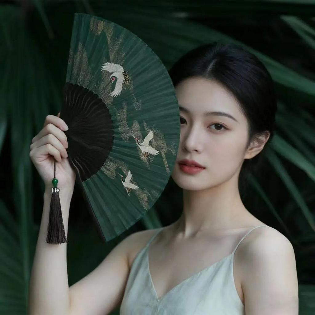 Er Qing Ancient Chinese Hanfu Dance Fan: Portable Silk Fan for Women