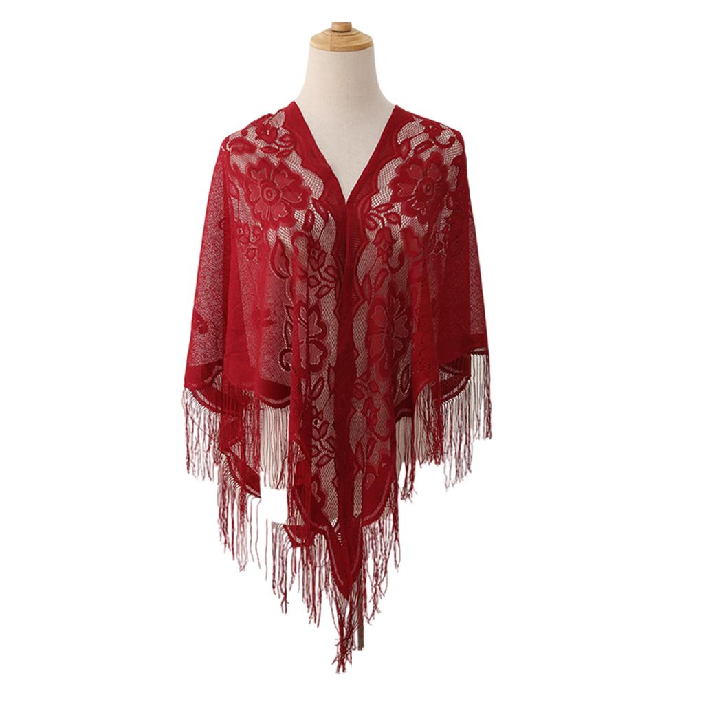 Elegant Lace Fringed Shawl Breathable Hollowout Designs Shoulder Wrap Perfect for Spring and Outdoor Activity Fashion