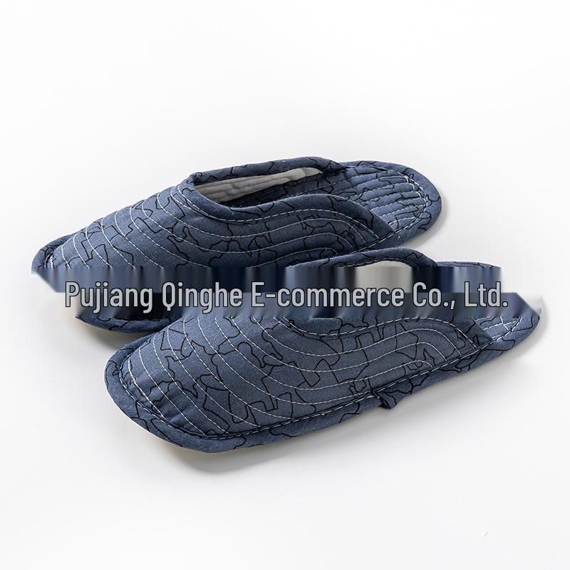Silent Pure Cotton Closed-Toe Slippers: Washable, Four Seasons, Slip-Resistant Cloth Bottom for Couples
