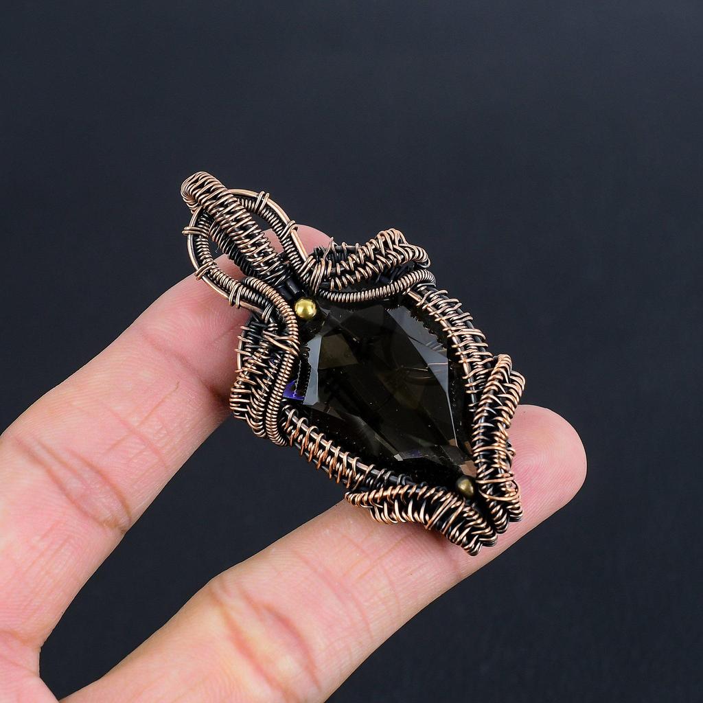 Smoky Topaz Jewelry, Handmade Gemstone Pendant, 999 Copper Wire Wrapped Pendant Antique Jewelry, For Engagement Gift