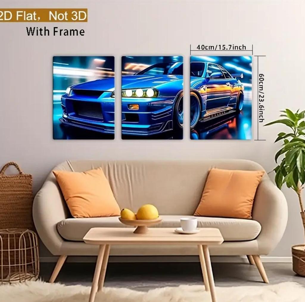 Arte da Parete per Auto 3D Tela ad Olio con Cornice in Pino