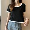 Summer Thin Retro Korean Short Sleeve T-Shirt Contrast Short T-shirt Top Women's Ins Fashion