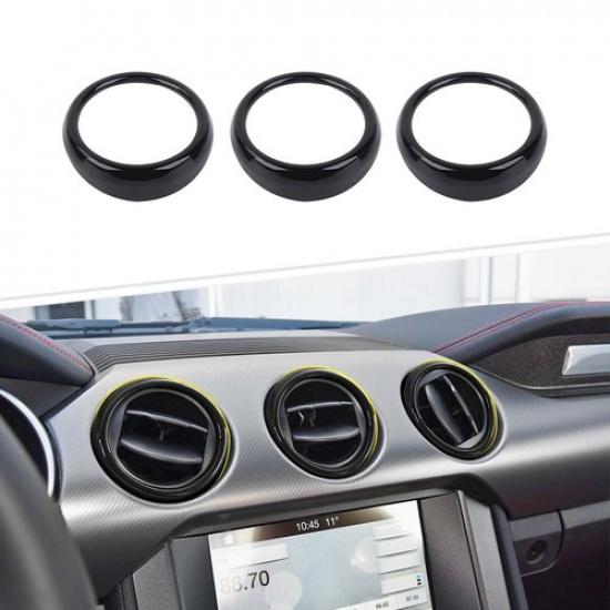 3x Black Center Console AC Air Vent Outlet Decor Cover Trim for Ford Mustang 15+