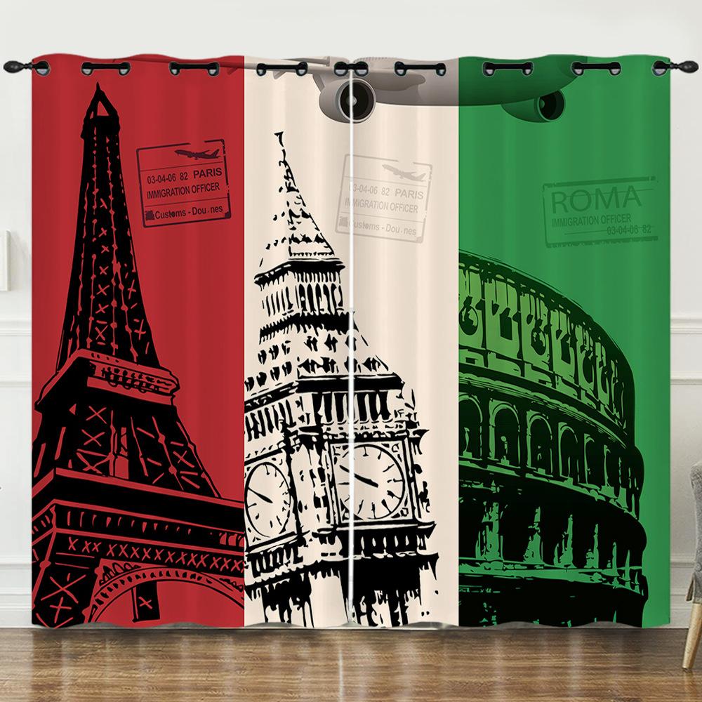 

Занавеска Ручная роспись Иллюстрация Эйфелева башня Занавеска 3D Цифровая печать Светонепроницаемая занавеска 97cm*114cm*2