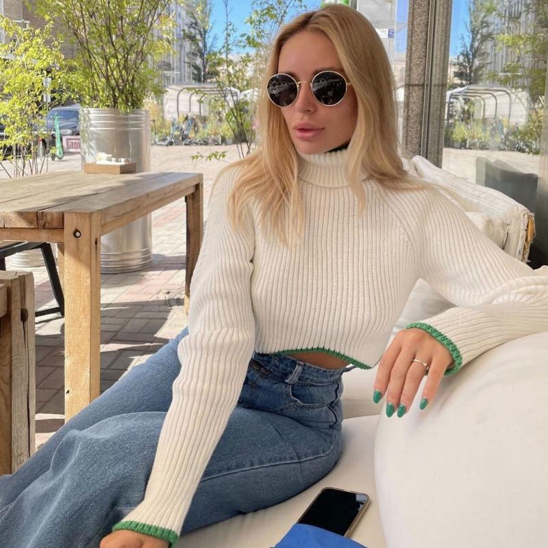 Maglione Casual Irregolare a Collo Alto da Donna per Autunno e Inverno
