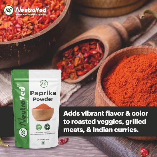 NeutraVed Paprika Powder 100g | Sweet & Mild Red Paprika Spice for Cooking, Seasoning & Garnishing | Comes in Standup Ziper Pouch - 100gm