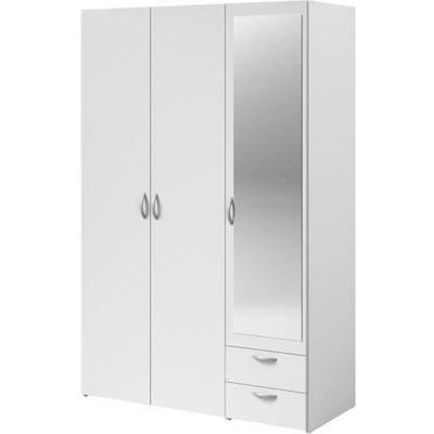 VARIA Wardrobe - White Decor - 3 Hinged Doors + Mirror + 2 Drawers - L 120 X H 185 X D 51 Cm - PARISOT